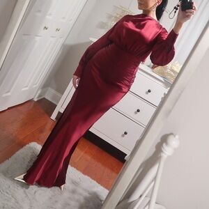 NICHOLAS Samina Ruched Satin Gown Plum